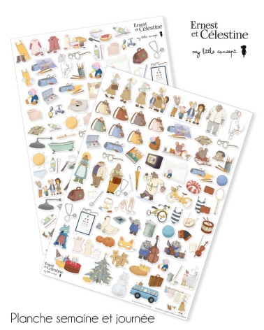 Les planches de stickers avec Ernest et Célestine
